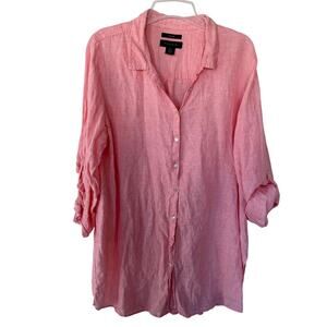 Tahari LINEN Pink Buttondown Long shirt size 1X